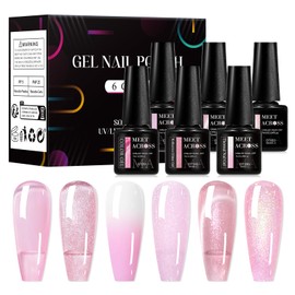 MEET ACROSS Gel Nail Polish Set 6 Pcs Glitter Colors Gel Nail Kit Art Design Soak Off UV LED (SET-7, 6pcs)