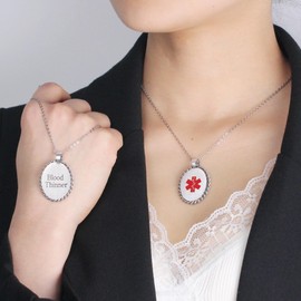 Tobestu Blood Thinner Medical Necklace - Classic Oval Pendant Stainless Steel Emergency ID Necklaces YA5218