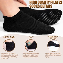 Calcetines antideslizantes con 3 pares de calcetines de yoga unisex para pilates, hospital, tobillo, calcetines antideslizantes para mujeres y hombres (negro), Negro -, Talla única