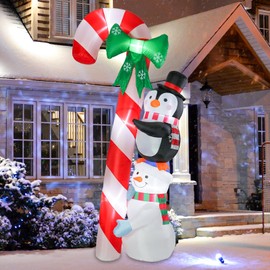 Vipush 8.9 FT Christmas Inflatable Candy Cane Snowman Penguin with LED Lights for Christmas Decorations Blow Up Indoor Outdoor Yard Lawn Holiday Garden Decorations