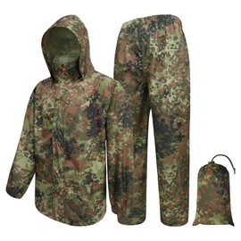 LOOGU Camo Rain Suit - Rain Gear for Men Waterproof, Lightweight Rain Coat, Breathable Mens Rain Jackets Hood - Color: LOOGU German Flecktarn Camo, Size: S