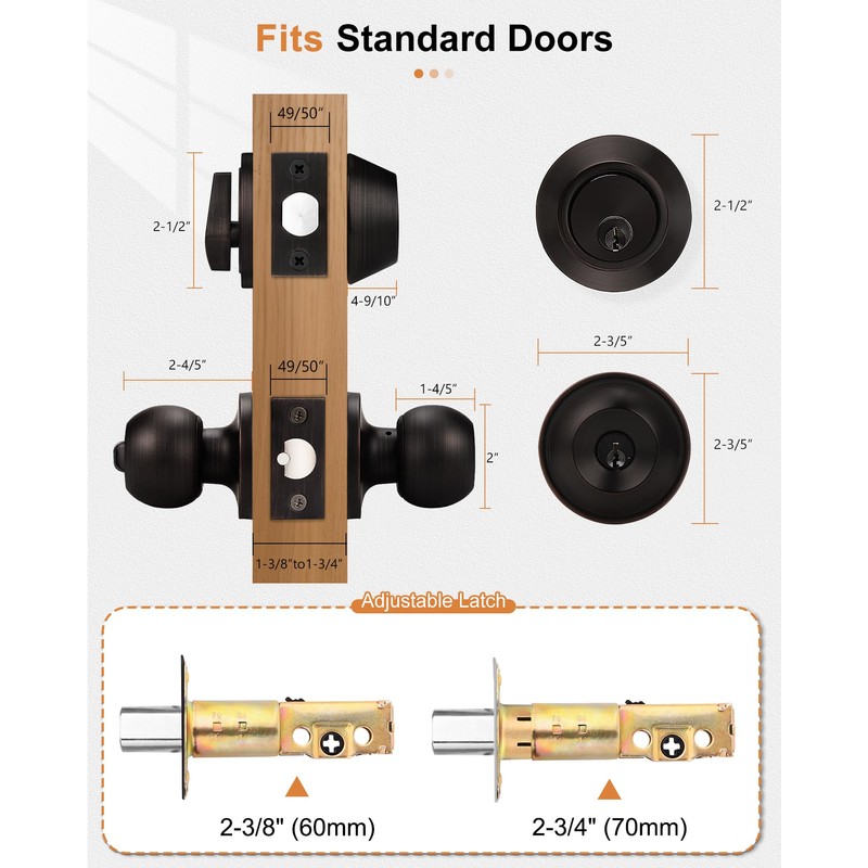 Probrico 3 Sets-Entry Door Knob Lockset and Single Cylinder Deadbolt