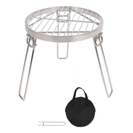 Lineslife Folding Campfire Grill Grate, Portable Stainless Steel Campfire Tripod for Dutch Oven Cooking, Open Fire Tripod Grill with Legs for BBQ Picnic Hiking, 9.8''