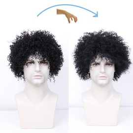 BECUS 8 Inch Afro Wig for Black men Short Kinky Curly Human Hair Wigs for Black Men Short African American Male Afro Wig (Natural Spiral Black #1B)