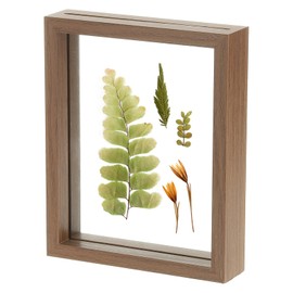sourcing map Wooden Pressed Flower Frame Handmade, 6.5x8 Inch Rectangle Floating Picture Frame Double Glass for Artwork Photo Tabletop Display, Brown
