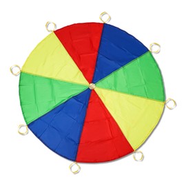 Parachute Toy, 6.1ft Diameter Giant Rainbow Parachute for Kids Colorful Children Parachute with Handles Large Play Parachute for 6-8 People, for Gymnastics Cooperative Indoor Outdoor Team Games