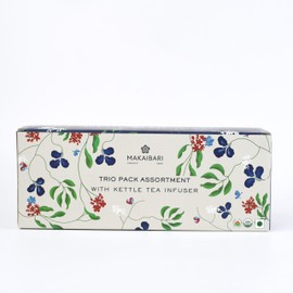 Makaibari Gift Pack Trio Assortment with Infuser | Pack Of 3 Loose Teas in Metal Caddy + 1 Kettle Tea Infuser (1pc Himalayan Spring, 1pc Silver Green & 1pc Summer Solstice Muscatel)