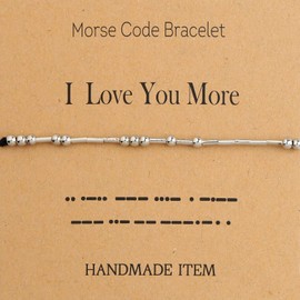 FEELMEM I Love You More Morse Code Bracelet Couples Gift To My Love Jewelry Wedding Gift To My Wife Husband Morse Code Bracelet (I Love You More)