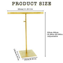 ciciment Purse Display Stand - Adjustable T-Bar Metal Handbag Rack with Double Hook Holder for Jewelry, Necklace, and Scarf - Organizer for Home and Boutique - Golden