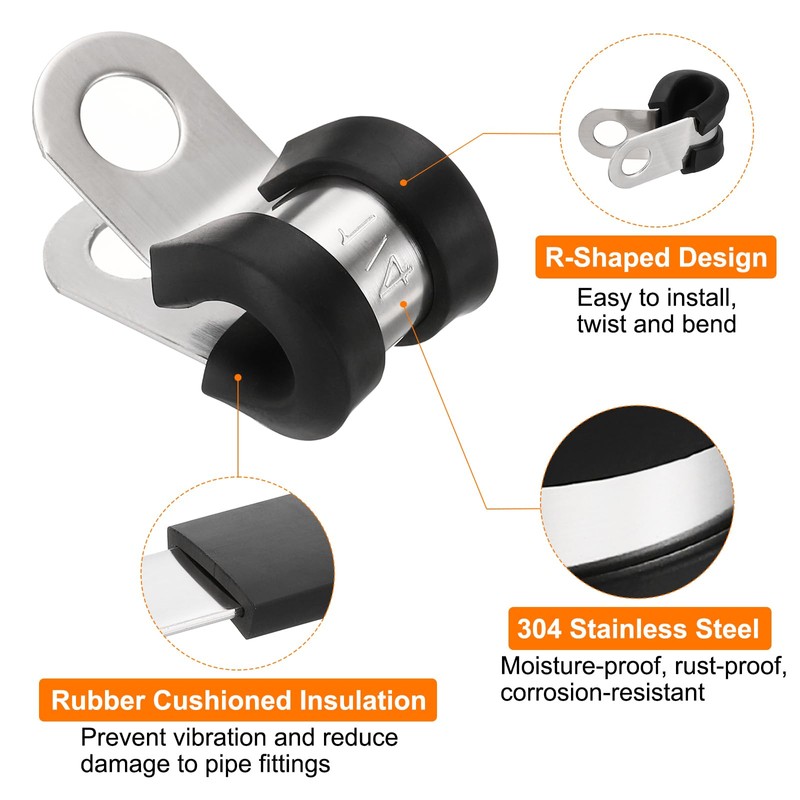 HARFINGTON 12pcs 304 Stainless Steel Cable Clamps 1/4 Inch Rubber