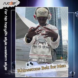 SUOSDEY Men Women Fashion Rhinestone Belt Western Cowgirl Bling Studded Design Leather Diamond Belt for Jeans Dress