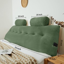 Rycwola Headboard Pillow King with 2 Pack Neck Roll Pillow Large Headboard Pillow Soft and Supportive with Removable Cover (sage Green, King：76x8x20 Inches)