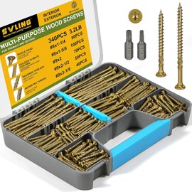 SVLING 340Pcs Multi-Purpose Wood Deck Screw Kit,#8#9 Bugle Head for Interior and Exterior Use,Star Drive Torx Golden Coated with T15/T25 Bit