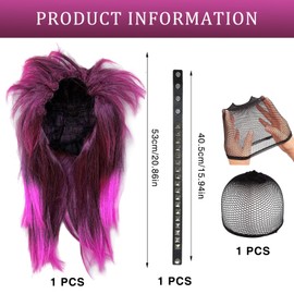 Funnaura Pink Funny Wigs for Women Men, 80s Fancy Dress Wig Set for Party
