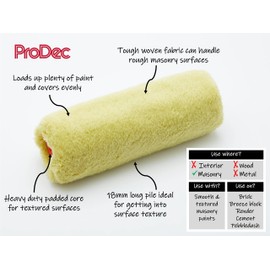 ProDec 9 inch Trade Professional Long Pile Masonry Paint Roller with Heavy Duty Padded Core for Fast Coverage Painting with Smooth and Textured Masonry Paints on Exterior Walls, 9"