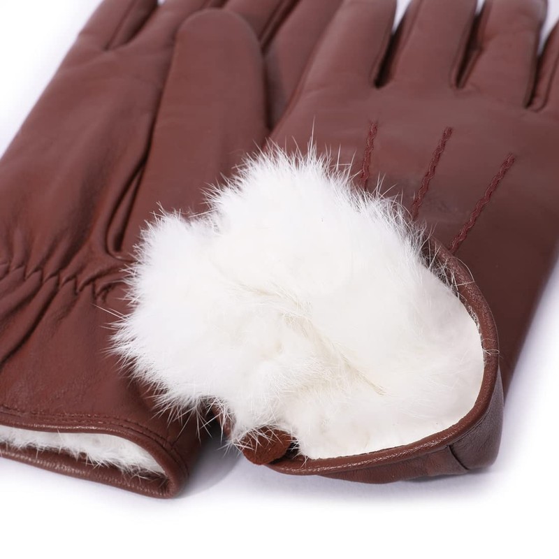 Harssidanzar Leather Gloves for Men, Winter 100% Rabbit Fur Lined