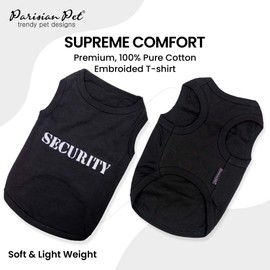 Parisian Pet Dog T-Shirt with Embroidered 'Security' Word - Black Dog Costume - 100% Cotton, Breathable Pet Clothes - Sleeveless Pet Vest - Machine Washable Dog Shirts for Small Dogs - XXS