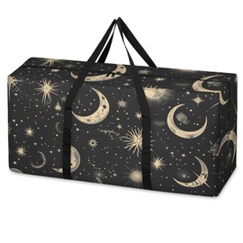 Packing Bags for Moving, Extra Large Moving Bags Heavy Duty, 205L Storage Bags with Zipper, Storage Totes Moving Supplies, Duffle Bag Waterproof Storage Containers for Organizing Moon & Stars Black