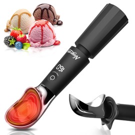 NISSYO.AM Heated Ice Cream Scoop Rechargeable, Electric Ice Cream Scooper with Removable Battery &Drip-Proof Stand, OneTouch 3 Fast Heating Levels, IP68 Waterproof, Food-Grade Metal for Hard Ice Cream
