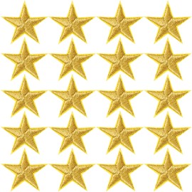 PAGOW 20 Pcs Iron on Star Patch, 1 Inch Sew on Embroidered Patches for Clothes, Hats, Jackets, Backpacks, Decor, Appliques Decoration (Gold, 1")