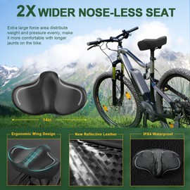 GINEOO New Noseless Oversized Bike Seat, Extra Wide Comfort Pure Memory Foam Bicycle Seat Cushion, Compatible Saddle Replacement with Electric Bike, Exercise, Cruiser, Road Bike for Men & Women