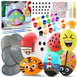 Halobios Rock Painting Kit, 12 Rocks for Painting, Arts and Crafts for Kids Ages 6-12, Rock Painting Kit for Adults, Art Supplies for Birthday Children's Day Gifts