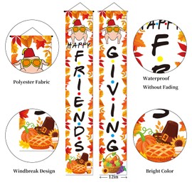 Happy Friendsgiving Banner, Friendsgiving Party Decorations, Friendsgiving Sign Banner, 70.8"x11.8" Friendsgiving Porch Banner for Indoor Outdoor Wall Door Thanksgiving Friendsgiving Decorations