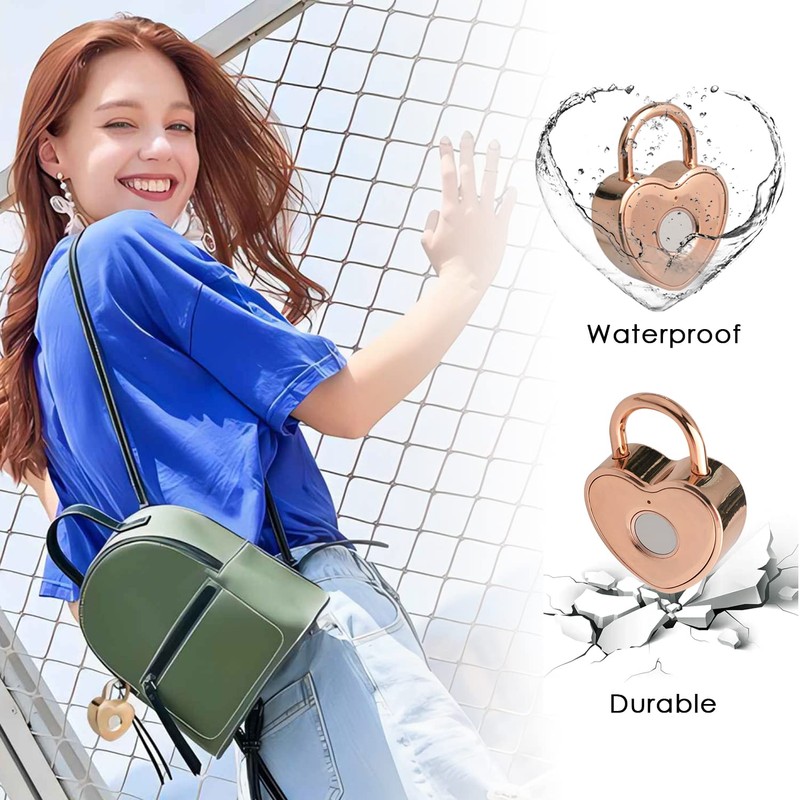Tcyoatoa Heart Shaped Fingerprint Padlock, Small Smart Padlock for Gym