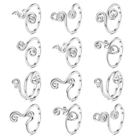 Sllaiss Pack of 12 Toe Rings for Women Adjustable Open African Toe Rings Simple Stackable Thumb Rings Set Black White Gold Plated Ankle Rings Summer Beach Foot Jewellery, Non-precious metal, No