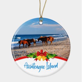Assateague Island Christmas Ceramic Ornament, Assateague Island in Maryland/Virginia, Us Ornament Christmas Tree Decor, Beach Souvenir Gift Friends, Family Printed on Both Sides