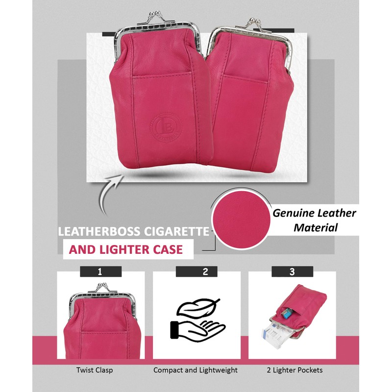 Leather Cigarette Case Pack Holder Regular or 100's Lighter Pocket