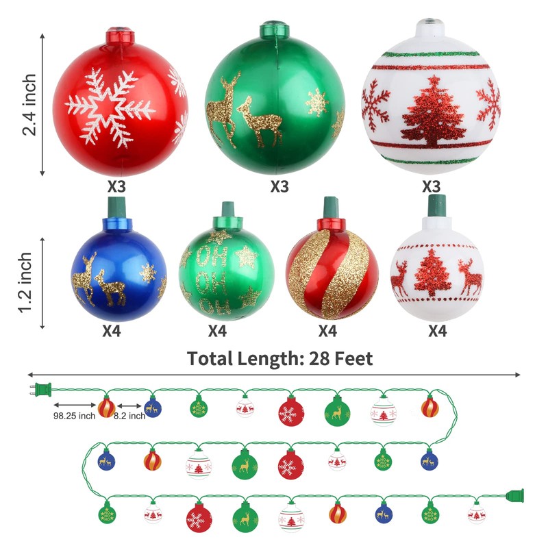 AIRIVO Christmas Tree Ball Ornaments, 28ft 25 Bulb Outdoor Christmas
