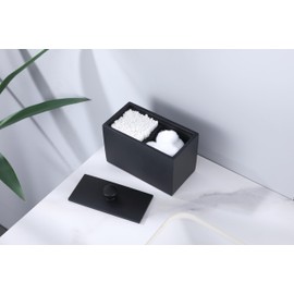 ICREEH Cotton Swab Holder, 2 Compartments Cotton Ball Holder, Qtip Holder Dispenser with Lid, Bathroom Container for Cotton Round, QTip Jar, Floss, Bathroom Accessories - Matte Black