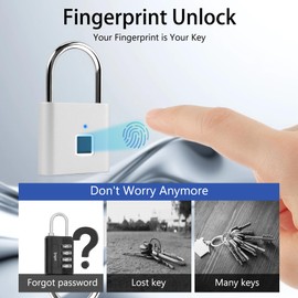 UMIK UMIKSMART Fingerprint Smart Padlock Combination Padlocks Candados, USB Rechargeable Waterproof Pad Lock for Toolbox Backpack Suitcase Luggage School Gym Locker Gate, Silver