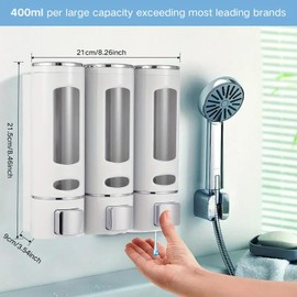 3 in 1 Chamber Shampoo and Conditioner Dispenser for Shower Wall Mounted Shower Pump Dispenser, Lotion Soap Shower Dispenser for Kitchen Bathroom Home Hotels, 400ml