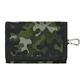 AfitLulu Camo Wallets for Men, Nylon Camouflage Slim Wallet with Coin Pocket and Buckle for Belt, Large Capacity Trifold Wallet for Men Tactical Game Enthusiasts (Forests Green)