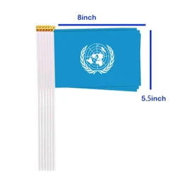 25 Packs Small United Nations Flags on Handheld Stick，Miniature United Nations UN Flag for Outside,4x6 Inch Mini Hand Held Banner with Golden Topper,Patriotic Decorations