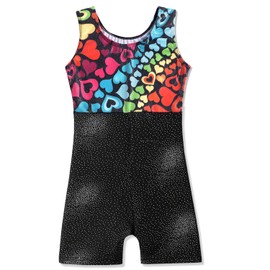 XiaoMoSha Girls' Gymnastics Leotard, Short Sleeve Glitter Girls' Ballet Suit, Children's Indoor Clothing Ballet Jersey, for Little Girls from 3-14 Years, Rainbow heart