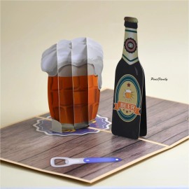 PinesFamily T03-3D Pop Up Greeting Card for Beer Glass Cheers | Birthday, Father's day, Frie