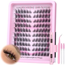 Lash Clusters Kit Cat Eye Wispy Eyelash Extension Kit Manga LC Individual Lashes Natural Fox Eye Eyelash Clusters Lash Extension with Lash Bond and Seal Lash Applicator,2Lash Brush (120Pcs,9-15MM)