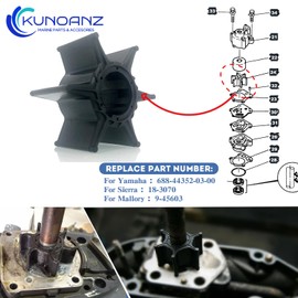 688-44352-03-00 Water Pump Impeller For Yamaha 90 60 70 75 85 HP 2 Stroke Outboard Sierra 18-3070 90HP 60HP 70HP 75HP 85HP 3 Cylinder Mallory 9-45603 1984-2009 C75 E75 P75 C80 C85 CV85 B90 C90
