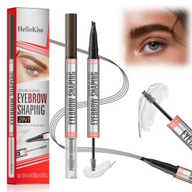 Microblading Eyebrow Pencil, 2-in-1 Dual-Ended Eyebrow Pen with 4 Fork Tips & Brow Gel, Long-Lasting Waterproof Eye Brow Pencil, Smudgeproof Brow Pen for Natural Looking Brows Makeup - Dark Brown