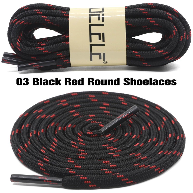 DELELE Round Work Boot Laces: 55 inch Black Red Heavy