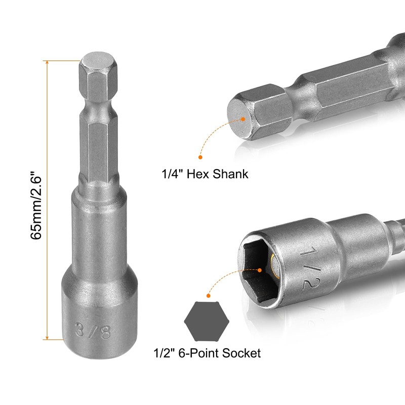 HARFINGTON 10pcs Hex Nut Driver Drills Bit 1/2" 6-Point Socket