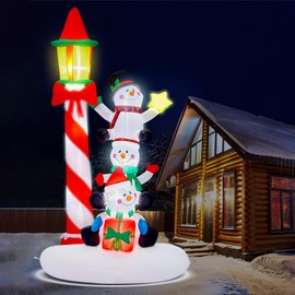 7 FT Christmas Inflatables Outdoor Decorations, Blow Up Three Snowman Stack Beside by Street Lamp Yard Decoration Build-in LED for Xmas Party Indoor, Outdoor, Yard, Garden, Lawn Decor
