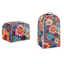 Pointodoor Boho Bright Blossom Flower Pattern Appliance Covers Set Washable Kitchen Blender Dust Cover Bread Maker Toaster Cover 4 Slice Kitchen Accessories