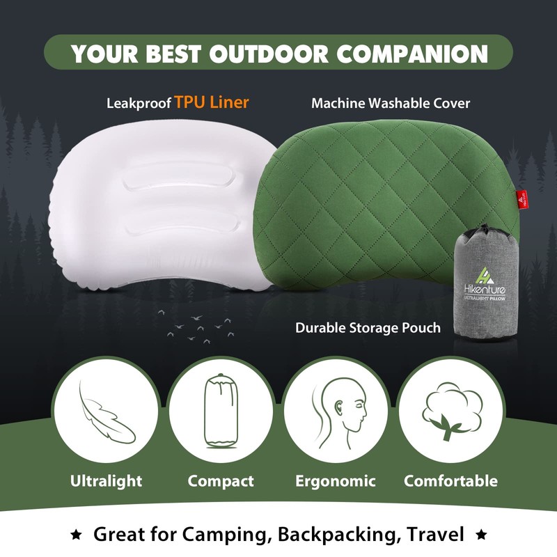 HIKENTURE Inflatable Pillow with Removable Cover - Camping Pillow -