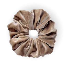 Leirinik Velvet Scrunchie Hair Scrunchie | 14 cm Brown Cappuccino Pack of 1 | Soft High-Quality Velvet Made of 100% Polyester | for Girls and Women - All Hair Types