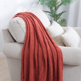 BOURINA Textured Solid Soft Sofa Throw Couch Cover Knitted Decorative Blanket (Rust, 50x60 inches)