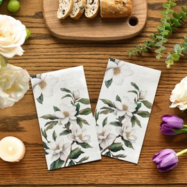 Horaldaily 50 Disposable Paper Decorative Guest Napkins, Watercolor Magnolia Grandiflora Hand Towel for Party Lunch Dinner Kitchen Bathroom